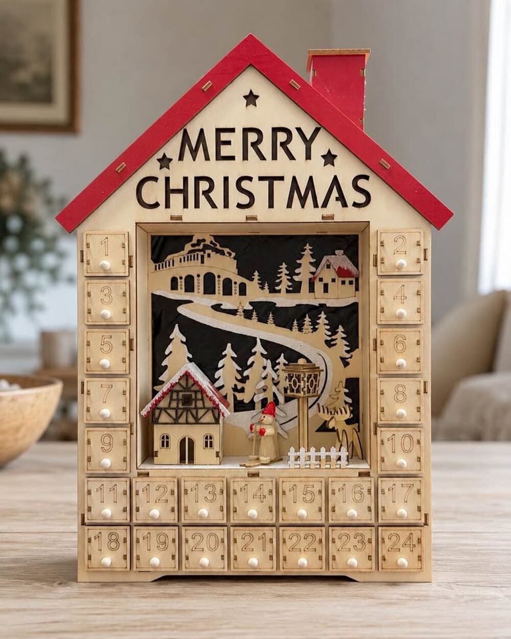 Christmas Wooden Advent Calendar Countdown Holiday Decoration